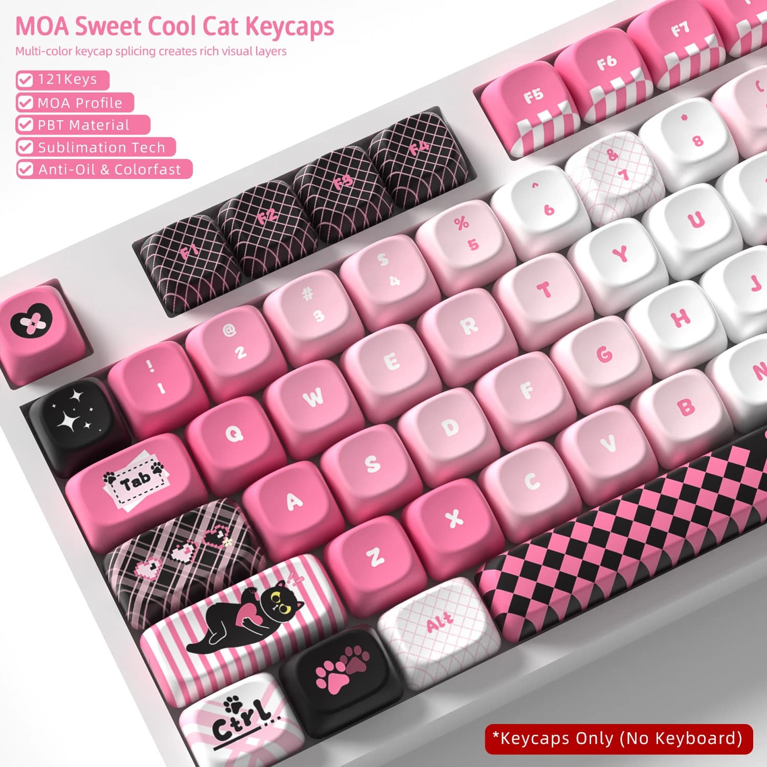 Sweet Cool Cat Keycaps 121 Keys PBT Keycap MOA Profile DYE-SUB For MX Switch Wooting Mechanical Keyboard Keycaps ISO ANSI Layout