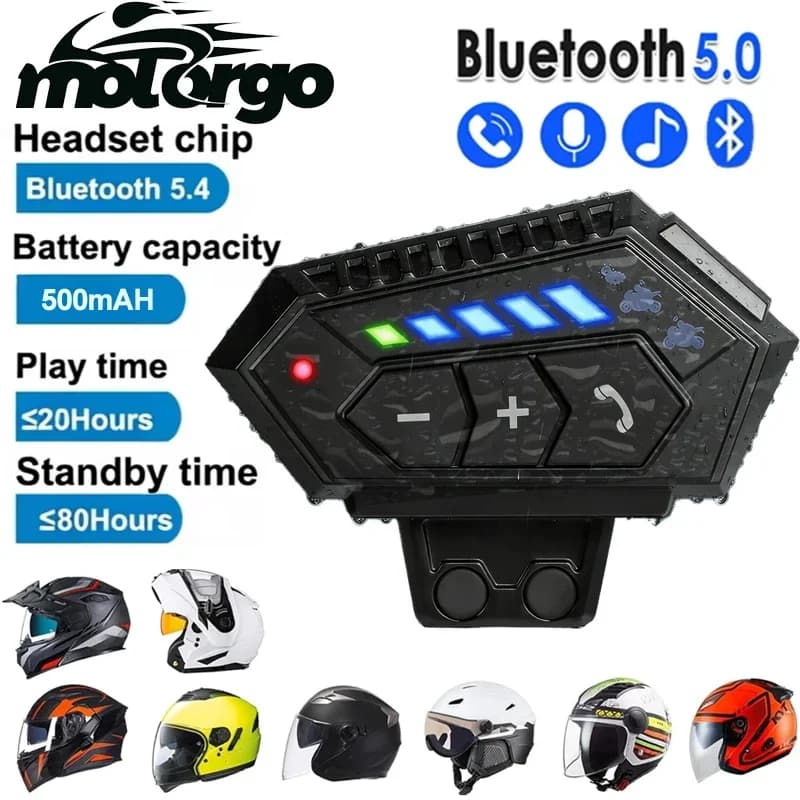Auricolare per casco da moto BT12-2x Bluetooth con assistente vocale, chiamate in vivavoce, riduzione del rumore e luce ambientale