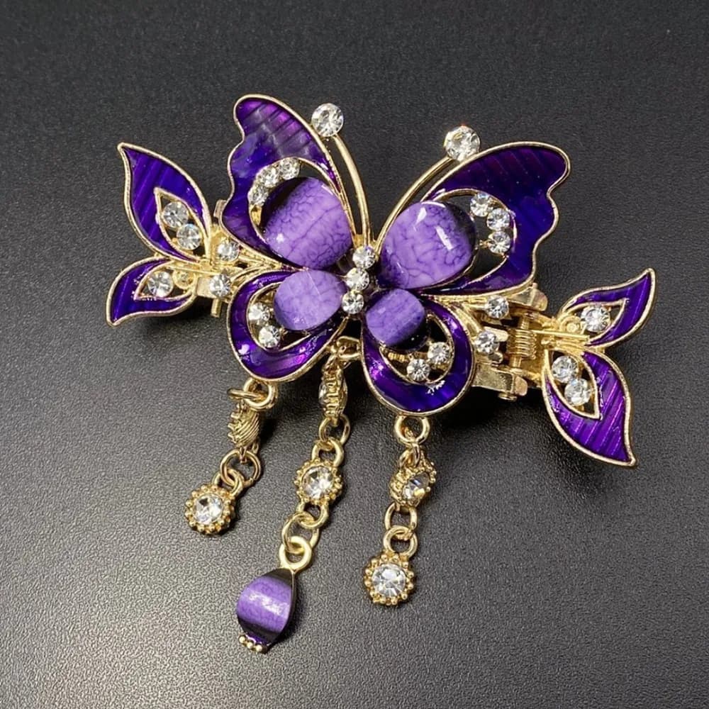 Elegante Fermaglio per Capelli a Farfalla con Strass, Stile Etnico, Piccolo Fermaglio a Granchio con Decorazione a Nappa, Accessorio per Capelli Femminile