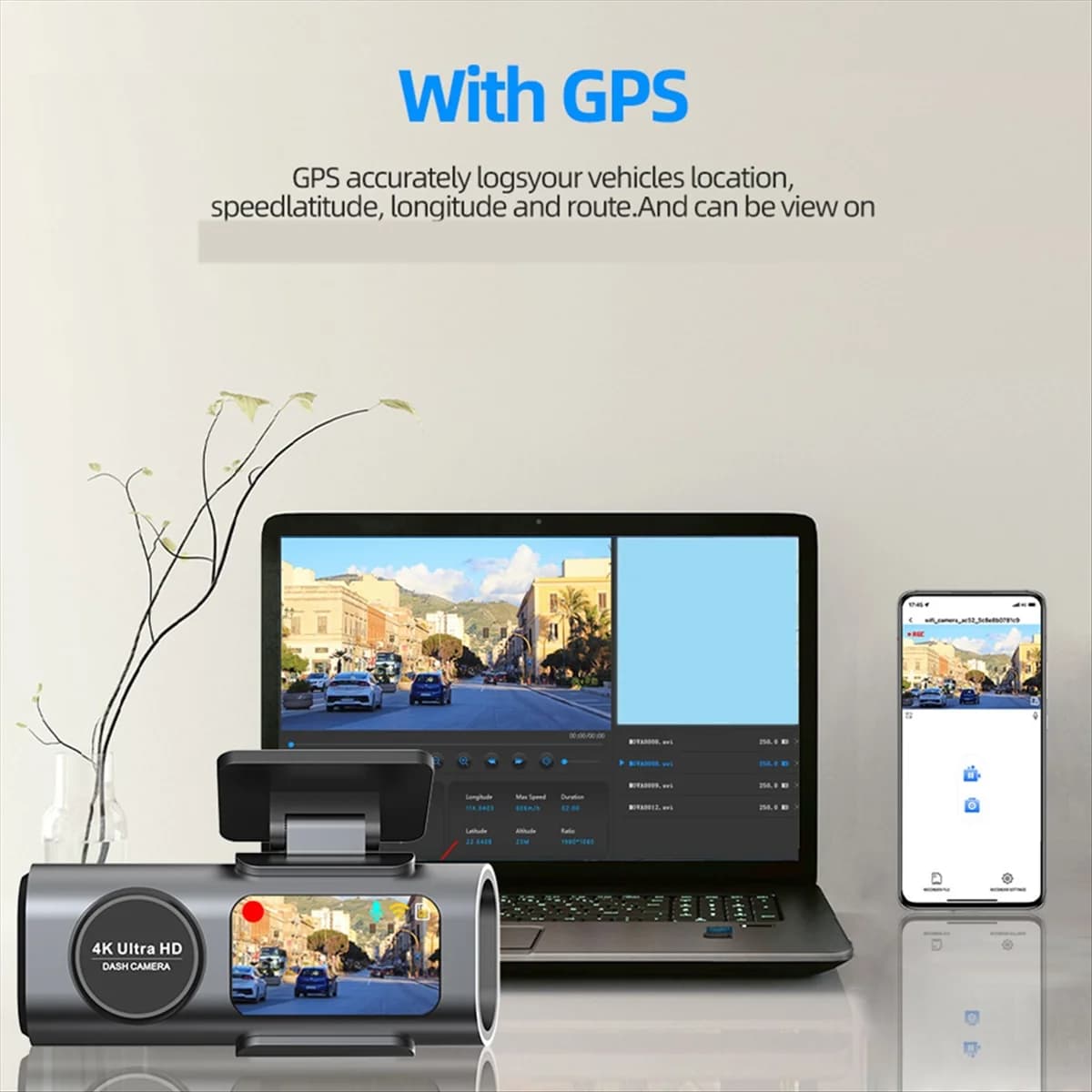 A43I! Mini videocamera 4K Dashcam GPS Wifi 64G Parcheggio doppia lente con telecamera posteriore 1080P Visione notturna Scatola nera per auto