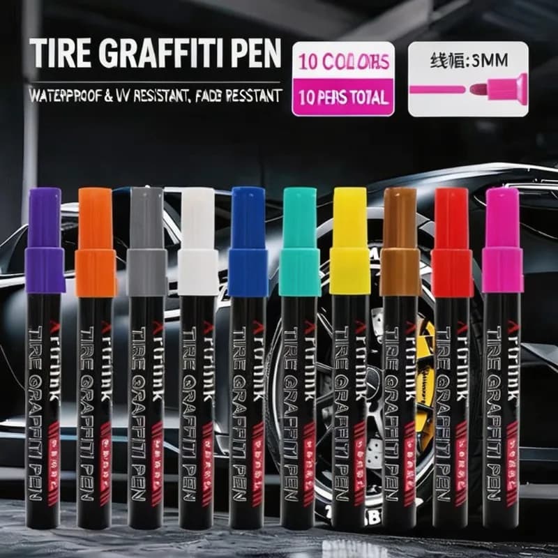 10 Colors 3mm Oil Based Tire Paint Pen Waterproof Permanent Car Tyre Lettering Wheel Graffiti Marker Set