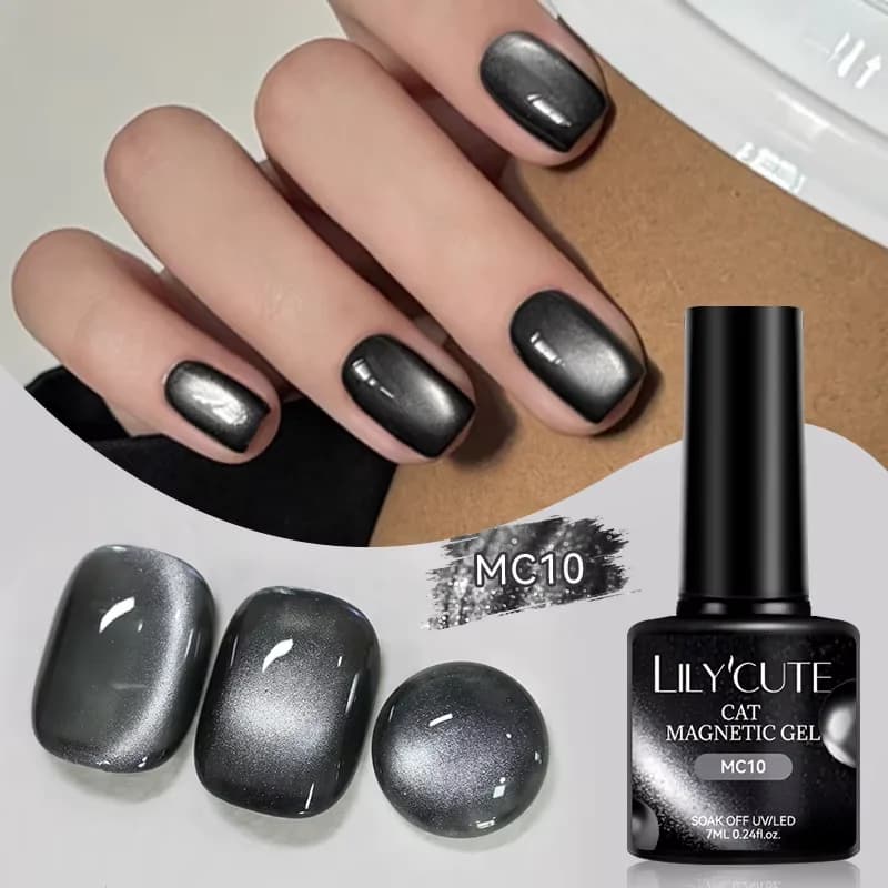 LILYCUTE Magnetic Gel Nail Polish UV/LED 7ml Black Polarized Glass with Glitter Punk Style for Nails - Magnetic Design