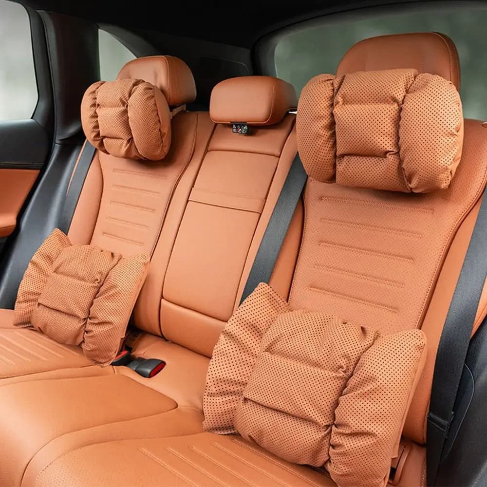 Supporto Lombare e Cervicale in Pelle per Auto, Resistente alle Macchie, Traspirante, Cuscino per Collo e Vita, Comfort in Cotone a Bolle