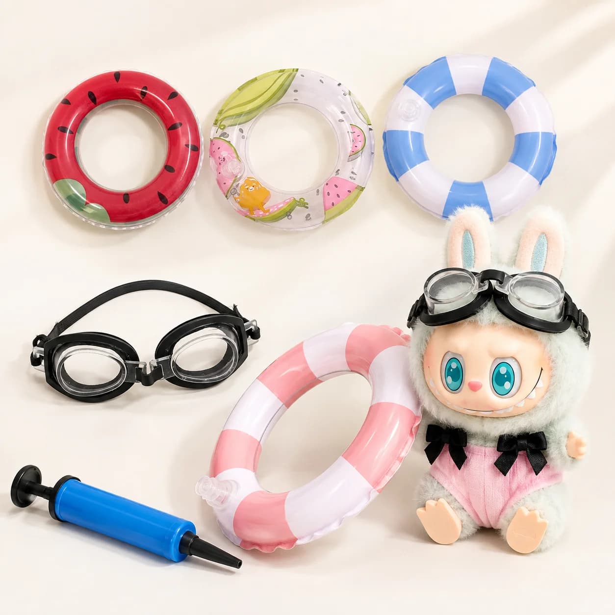 Nice mini ring and swim glasses Set Summer accessories perfect for swimming for dolls Labubub from 15/17 cm Summer swimming accessories