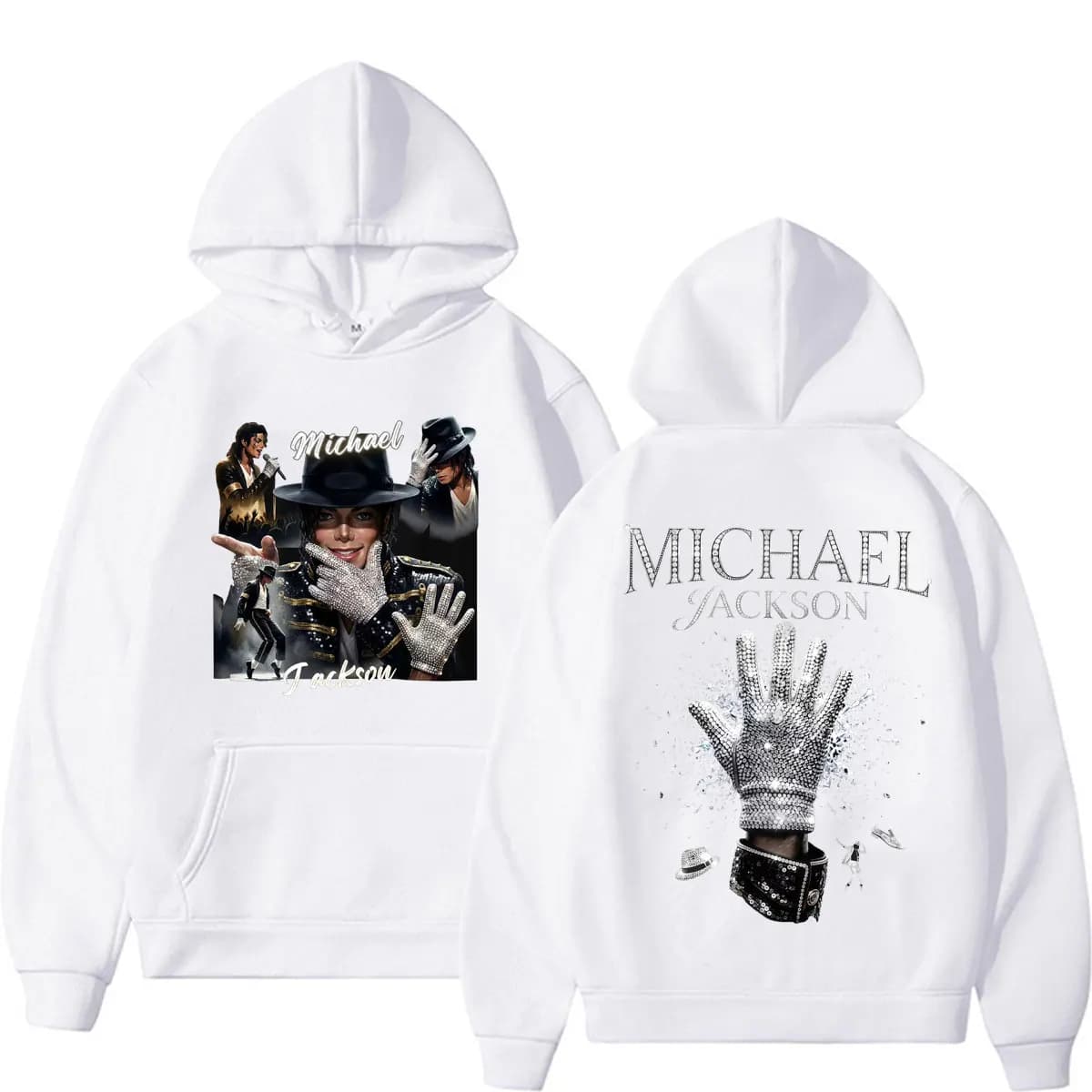 Retro Pop Music Icon Glove Hoodie Men Vintage Music Culture Double‑Sided Print Loose Pullover Streetwear Sweatshirt