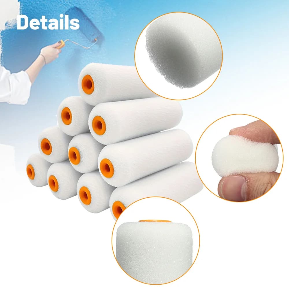 10 PZ 100mm Mini White Durable Foam Paint Roller Sleeves Painting Decoration Sponge Rollers Art Painting Set Supplies