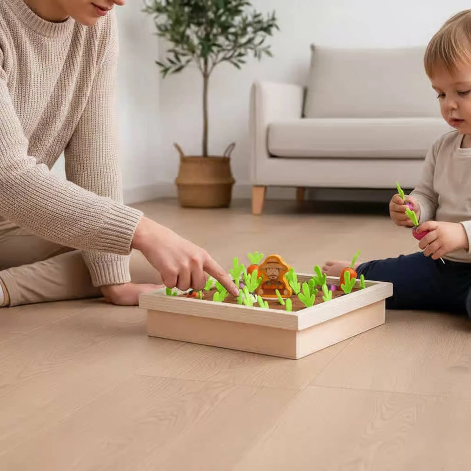 Set Educativo di 40 Pezzi Gioco 'Tira il Ravanello', Gioco di Memoria in Legno, Riconoscimento Colori, Attività per Bambini