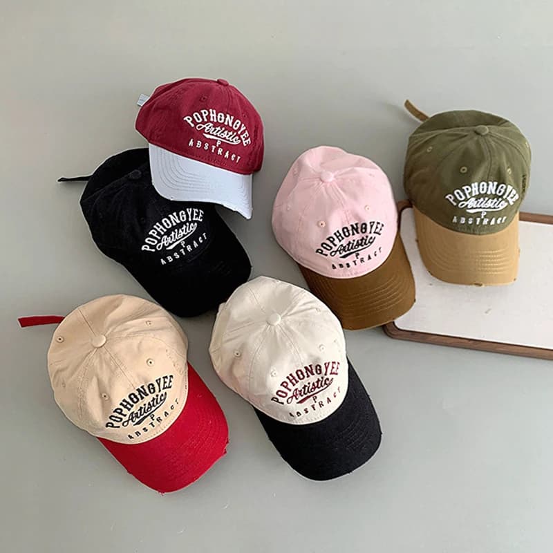 Color Block Children Duck Tongue Hat Embroidery Letter Baby Baseball Hats Soft Top Kids Peaked Cap 4-10Year Outdoor Sun Visors