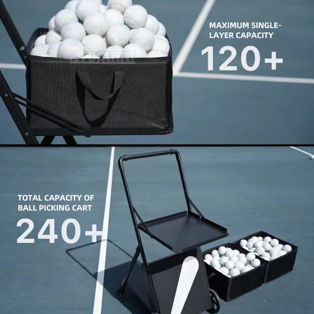 Carrello raccoglipalline da tennis 2027, portatile e pieghevole, per l'allenamento e la raccolta delle palline.