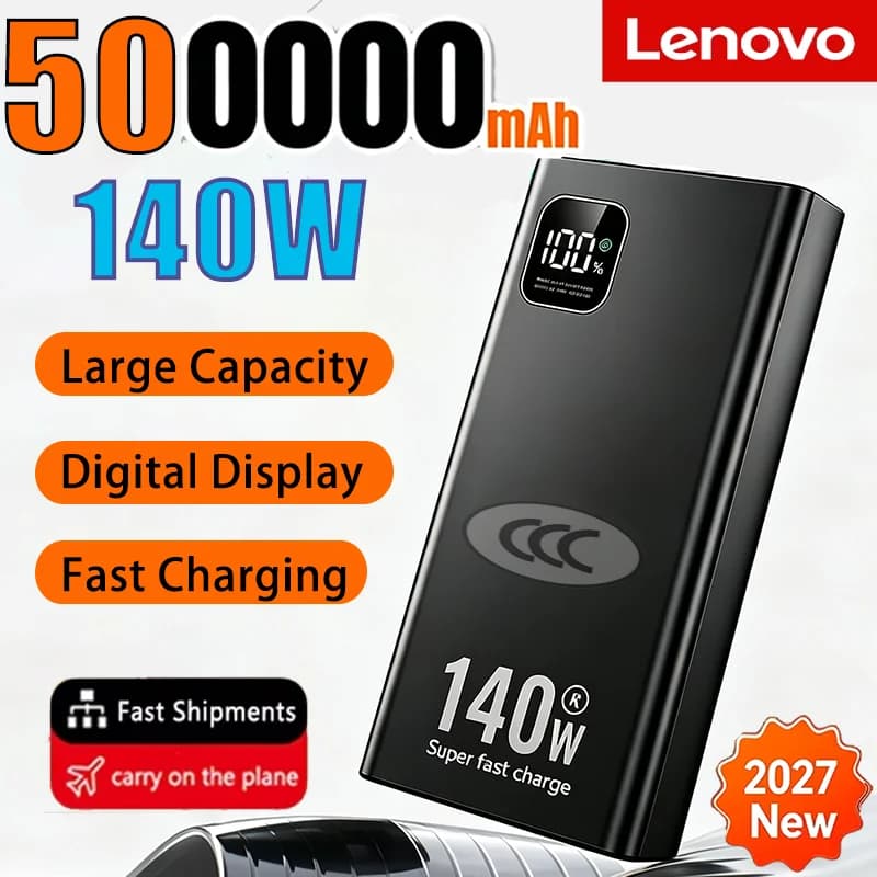Lenovo Ultra Capacity Power Bank 2027 140W 500000mAh Super Fast Charging CCC Portable Charger For IPhone Samsung