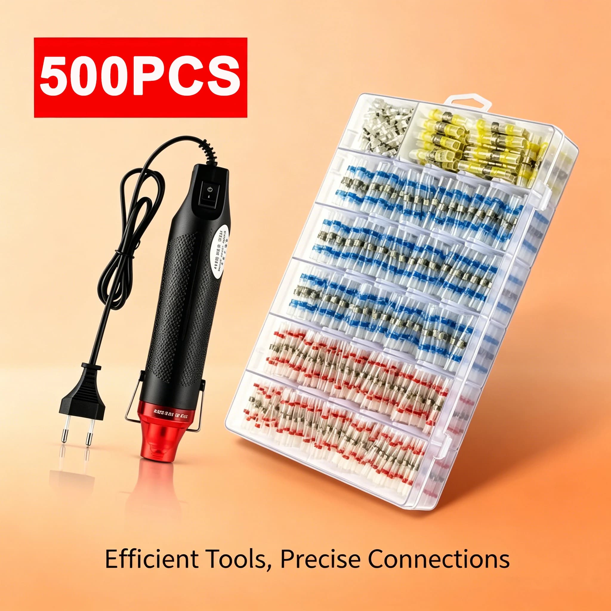 50-500Pcs Solder Seal Heat Shrink Butt Connectors Kit + 300W Hot Air Gun, Waterproof Insulated Terminals for 22-18 AWG Car Boat