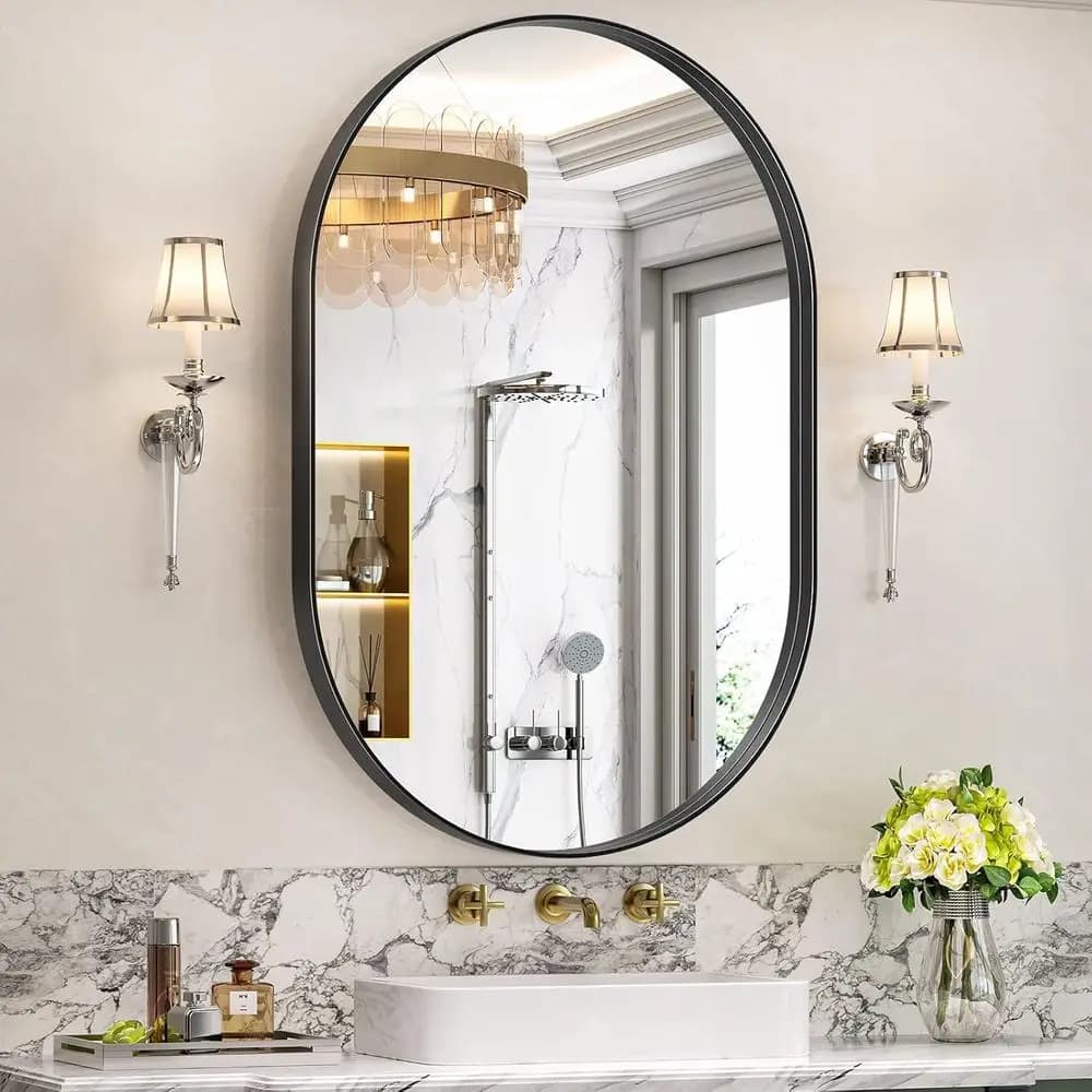 Specchio Ovale Nero per Bagno 26x38 Pollici, Specchio da Parete in Metallo per Bagno, Specchio da Parete o Decorativo per Camera da Letto e Soggiorno