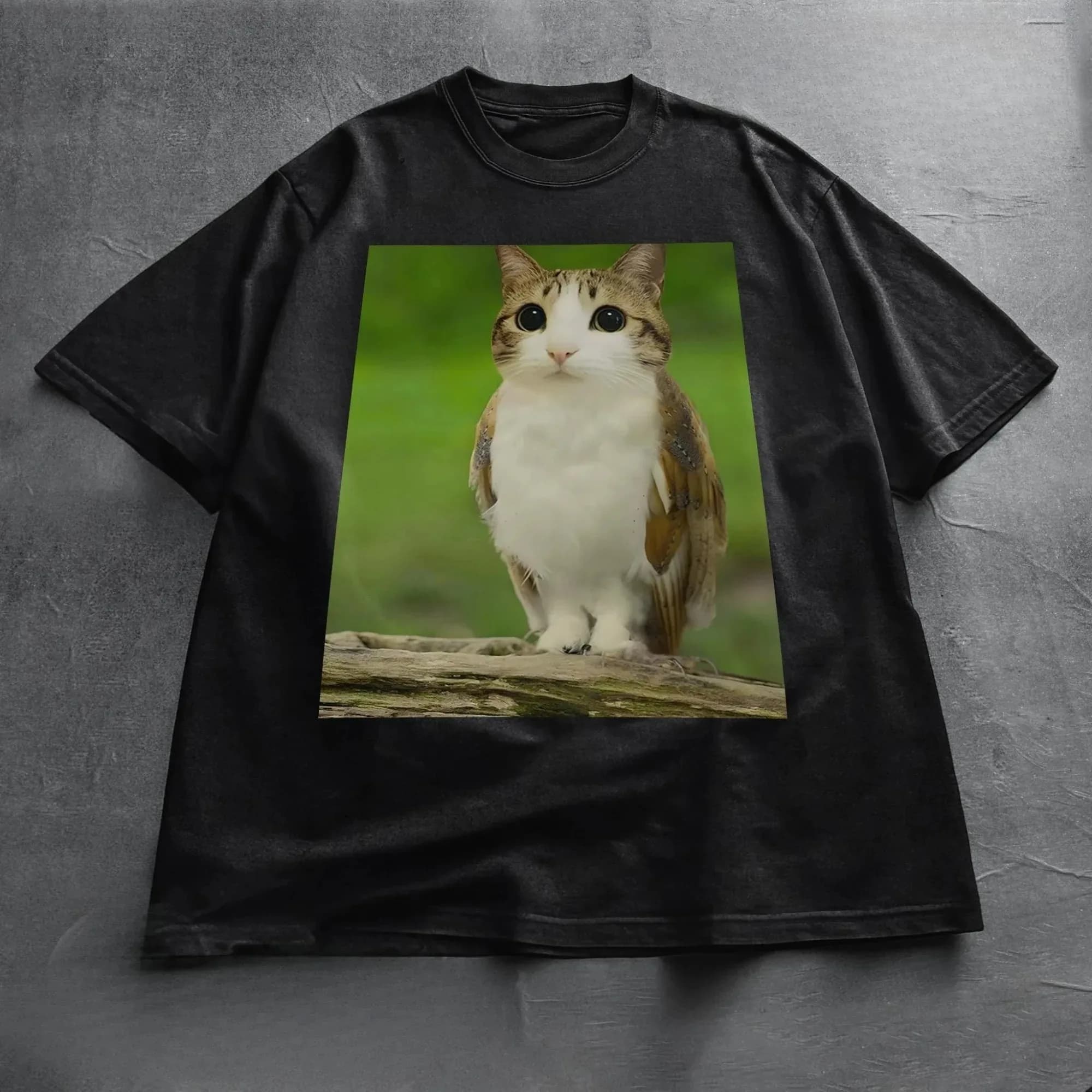 Meowl Cat Meme T-Shirt, Funny Cat Meme Tee, Cat & Owl Brainrot Meowl Kitten Fashion Summer Short Sleeve Women And Men T-shirt