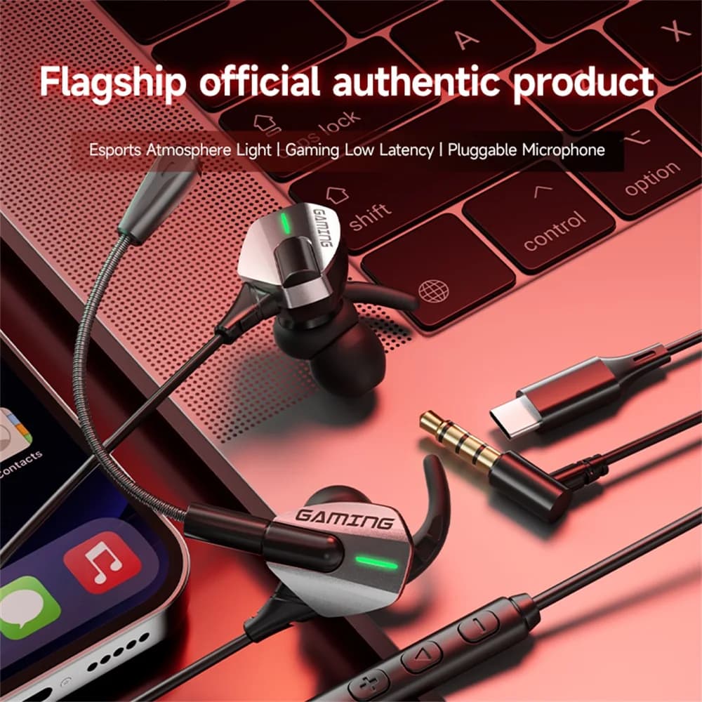 Cuffie da Gaming con Cavo 3.5MM/Type C, Auricolari con Microfono per iPhone 15 16 17, Tablet, Laptop, Universali per Giochi