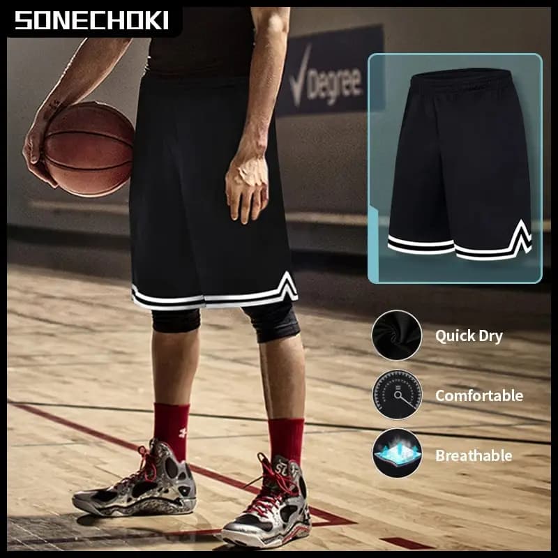 SONECHOKI Pantaloncini da basket al ginocchio da uomo a righe larghe da corsa Sport da palestra Mesh traspirante allenamento fitness allenamento fondo maschile