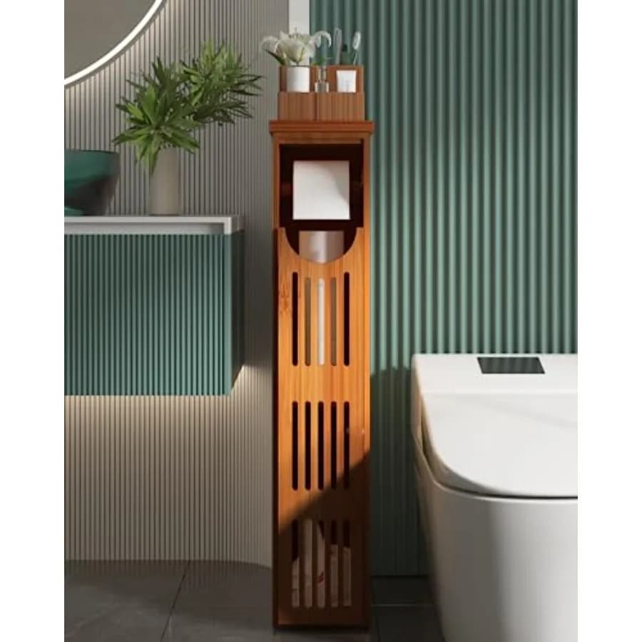 Toilet Paper Holder with Storage, Bathroom Toilet Paper Storage Cabinet, Small Bathroom Storage Cabinet for Small Spaces, Slim