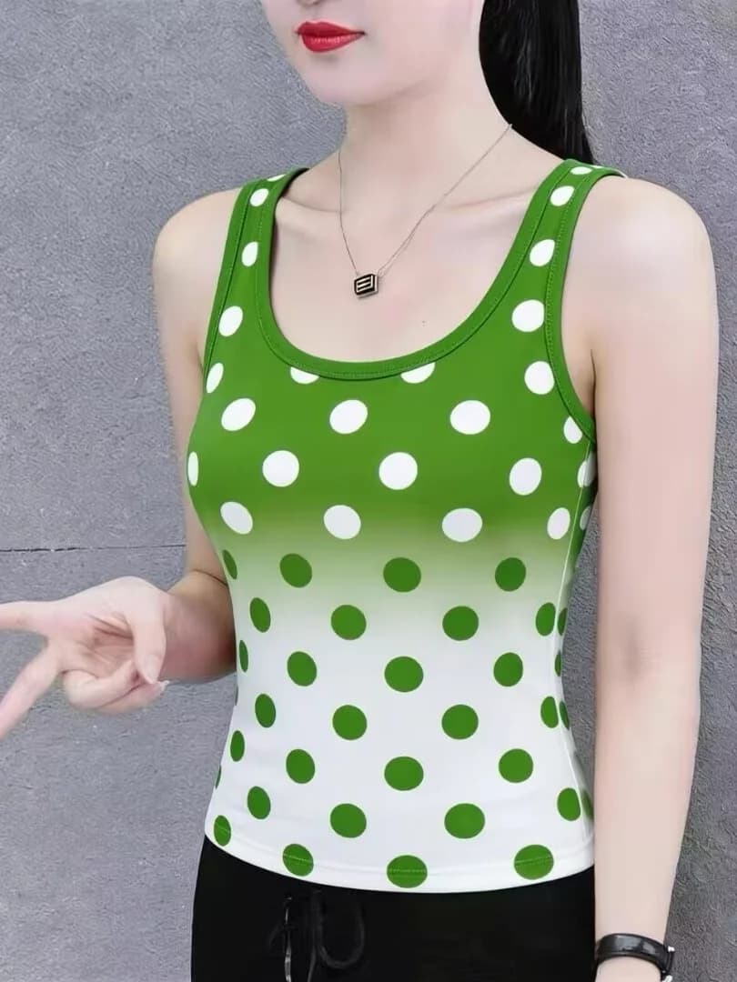 Top da donna estivo di alta gamma stampato a maniche corte, gilet senza maniche che nasconde la pancia, girocollo alla moda in seta latte, per il commuting