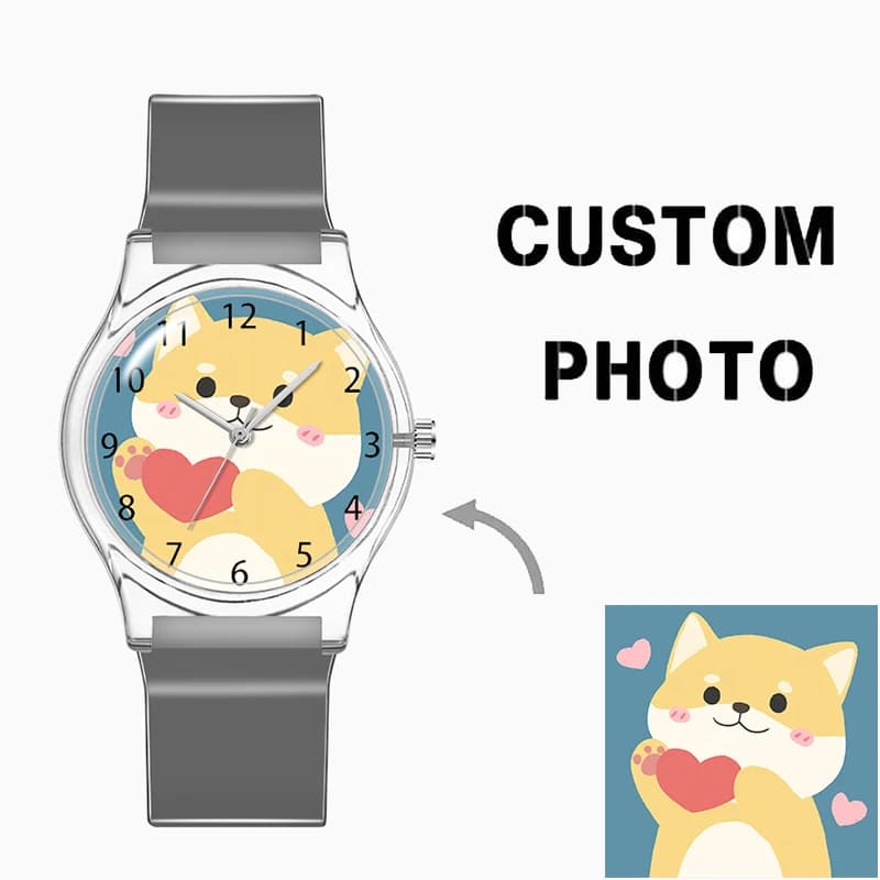 Cartoon Design Cute Kid Watch Plastic Strap PVC Sport Unisex Watch Custom Logo Picture