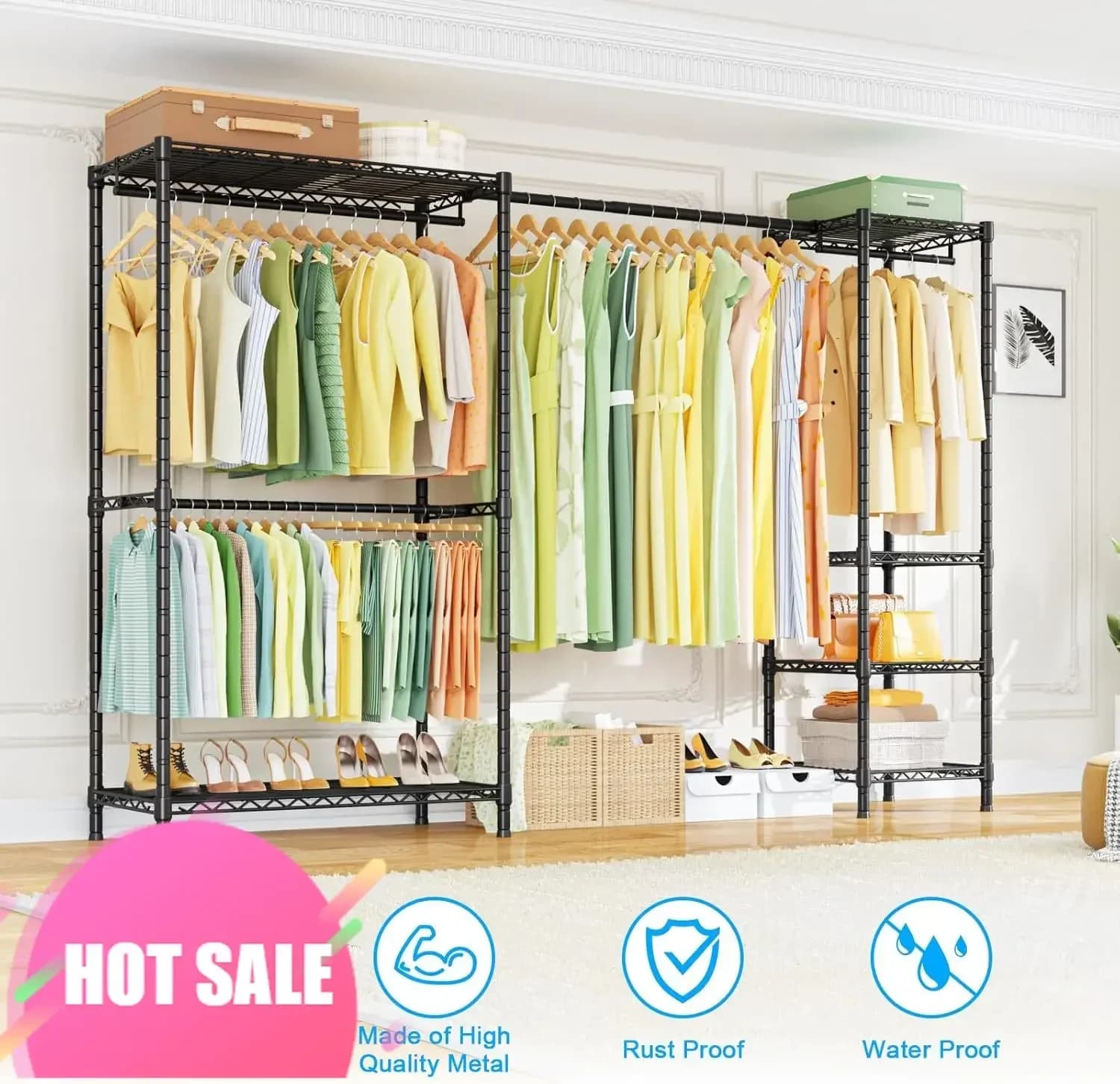 Unmissable offer: E10 high-end hanger (with extendable rod) - Stand self-supporting clothes hangers, adjustable wardrobe