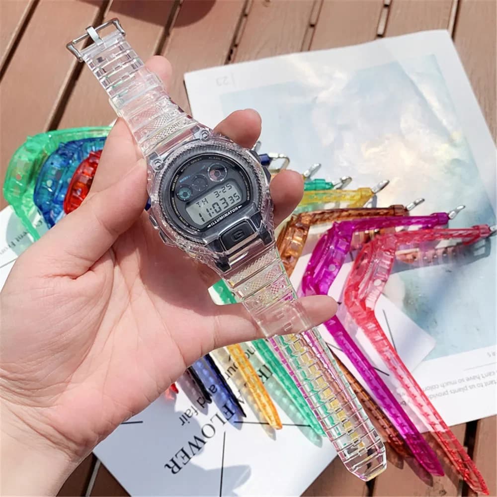 Custodia con cinturino per Casio G-Shock DW-6900 Sostituzione trasparente Arcobaleno TPU Resina Silicone Lunetta Fascia Uomo Donna Accessori per orologi