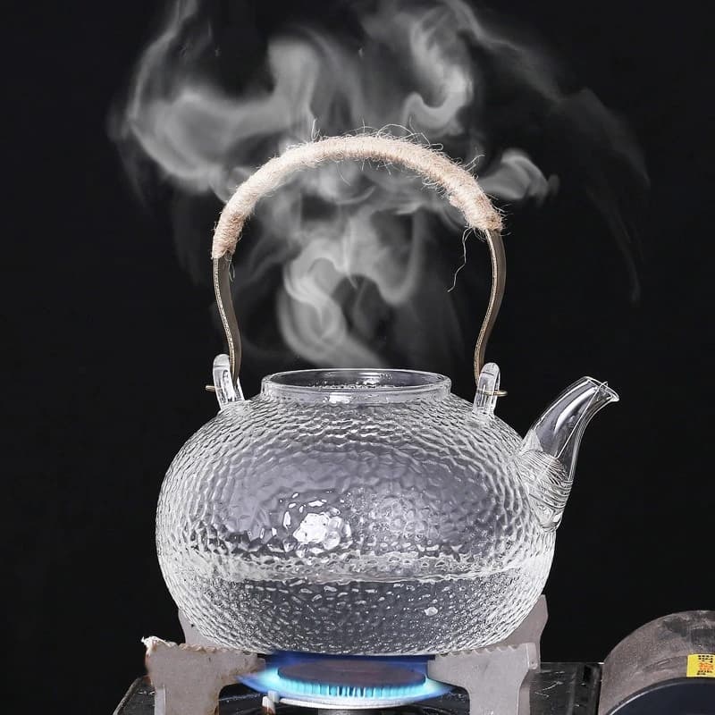 Thickened Glass Teapot with Copper Handle Hammer Pattern for Stovetop Electric Ceramic Kettle Boiling Tea Brewing Pot