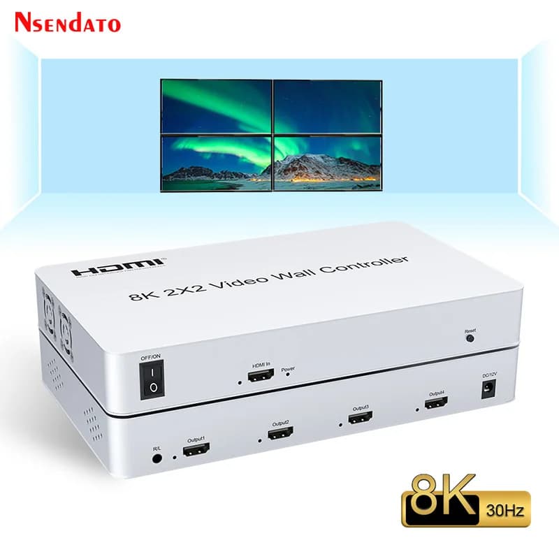 Controller Video Wall HDMI 8K 2x2 per 4 TV, Processore di Giunzione Schermi Video HDMI Multi per Proiettore, Lettore Multimediale Pubblicitario