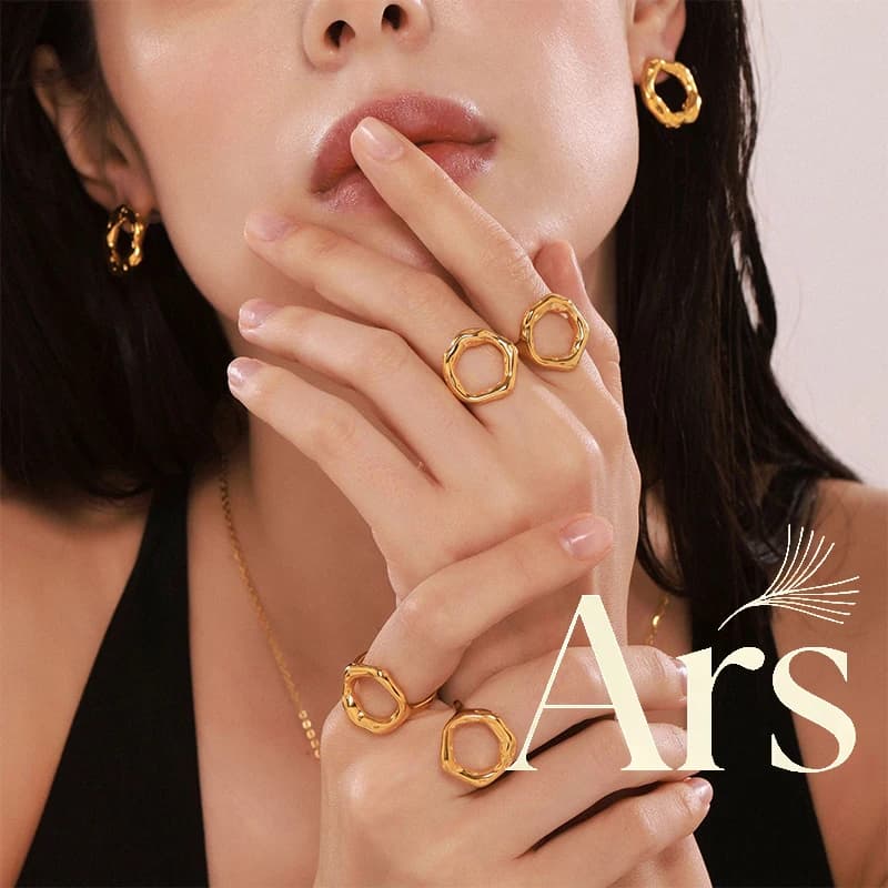 Ars Anello geometrico irregolare in acciaio inossidabile Orecchini coordinati per donna Anelli minimalisti placcati in oro Orecchini Set di gioielli