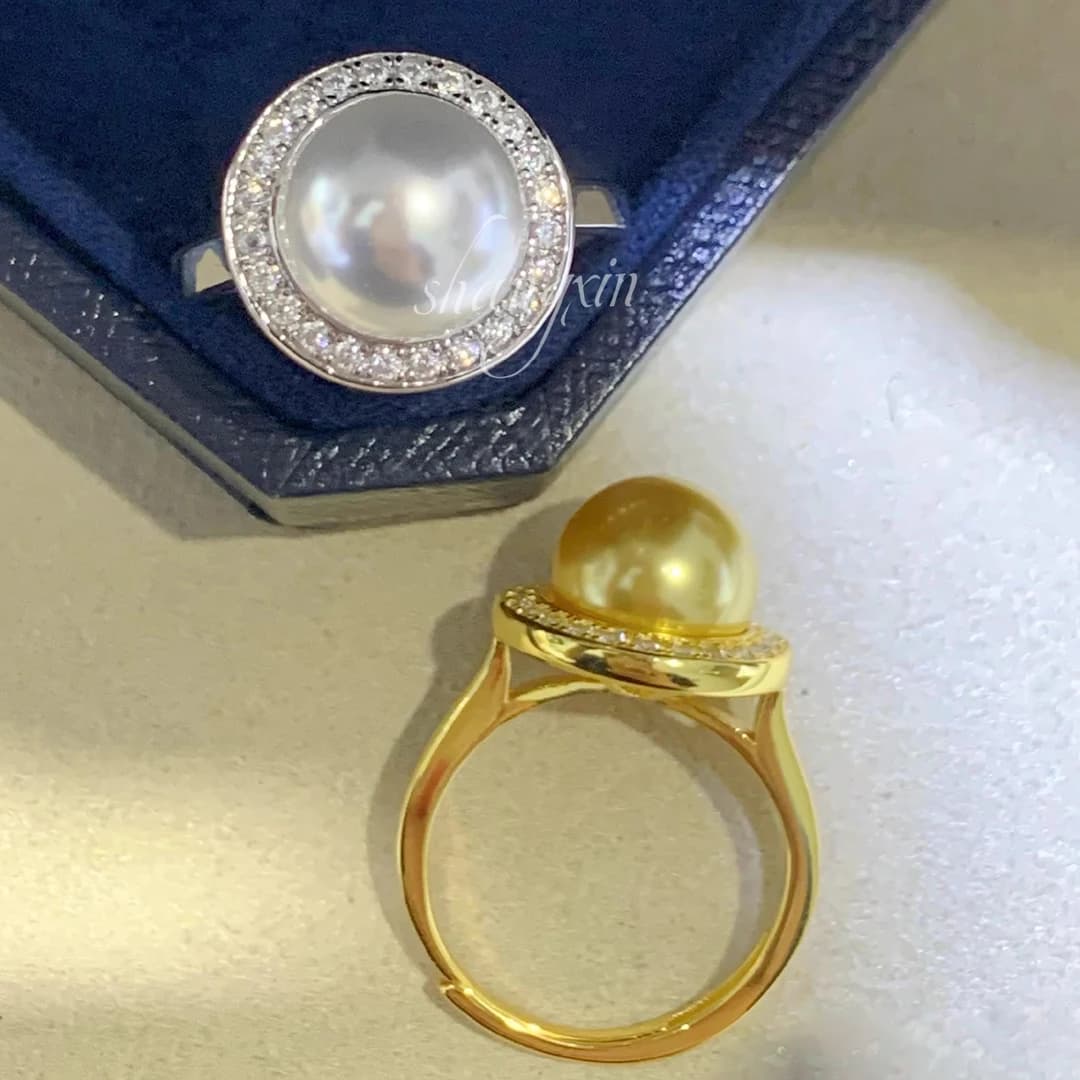 MeiBaPJ Fashion Ring with 10mm Natural Round Pearl Silver 925 DIY Support with Wedding Jewelry Frame for Women
