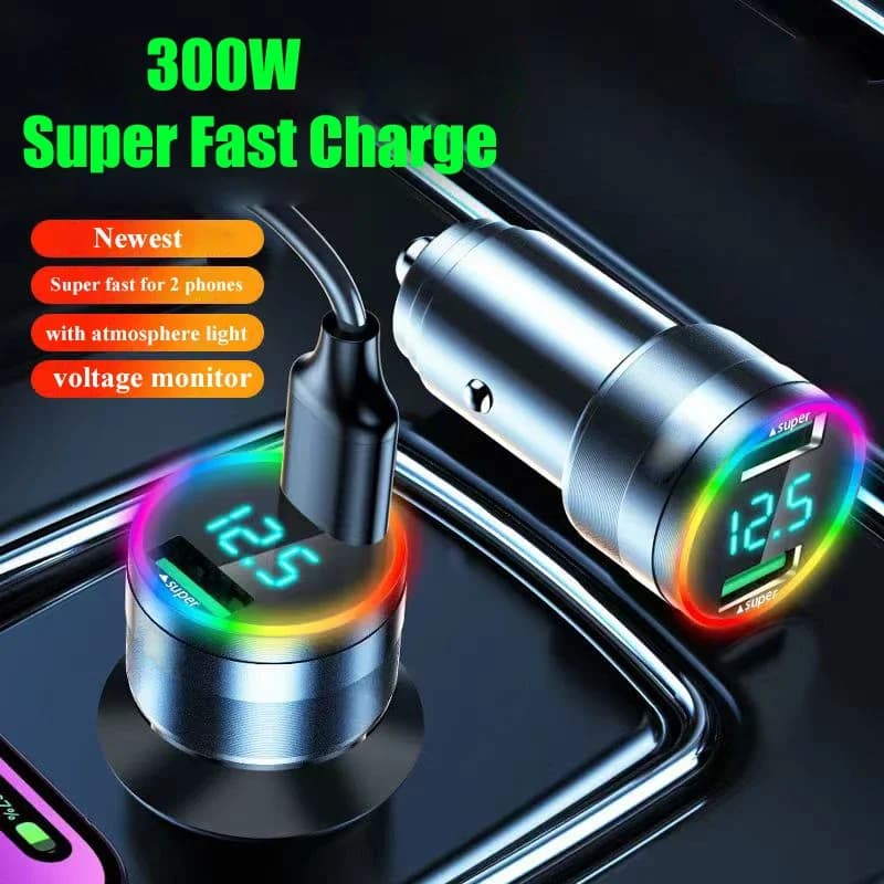 Adattatore per caricabatteria da auto USB Ricarica super veloce con display di tensione Doppia porta per iPhone 16 15 14 Pro Max Samsung Huawei Oneplus