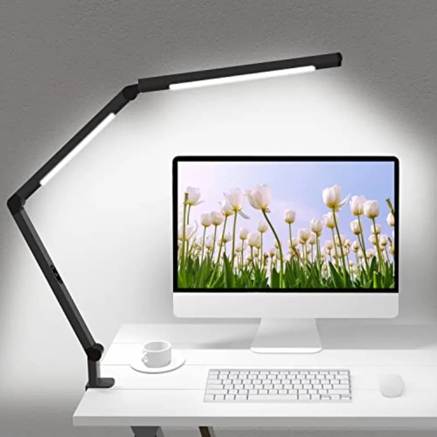 LED Desk Lamp with Clamp, Architect Desk Lamp with Dual Light and Adjustable Swing Arm, Clip-on Eye-Care 4 CCT Modes and 5 Brig