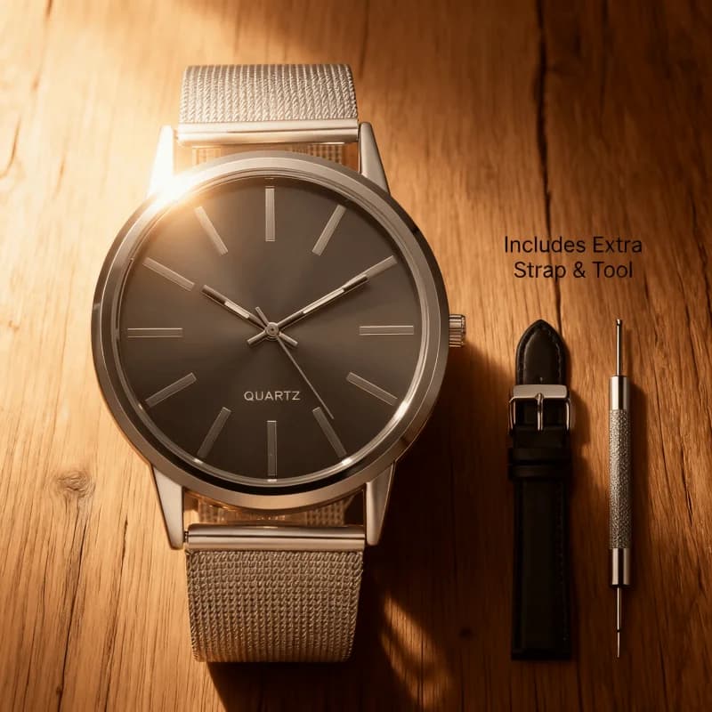 Minimalist fashionable quartz watches for women and men, luxury metal wrist watches with replaceable leather strap and removal tool