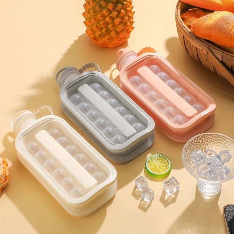 Vassoio per cubetti di ghiaccio Puck portatile 2 in 1 per realizzare bottiglie d'acqua con coperchio piatto a griglia, stampi per ghiaccioli/cubi