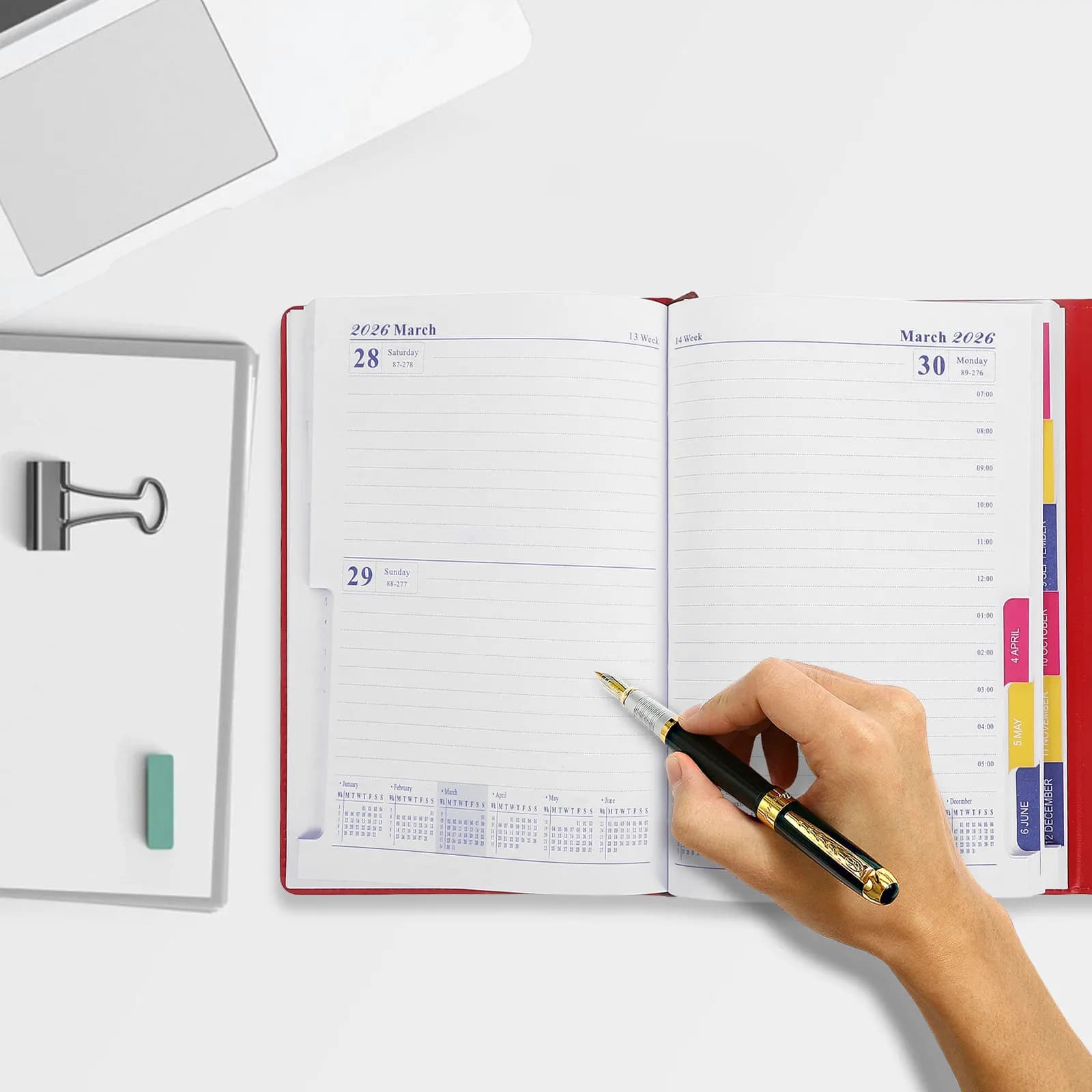 Agenda Giornaliera 2026 con Indici Mensili, Elegante Copertina in PU per Organizzazione Lavoro e Scuola