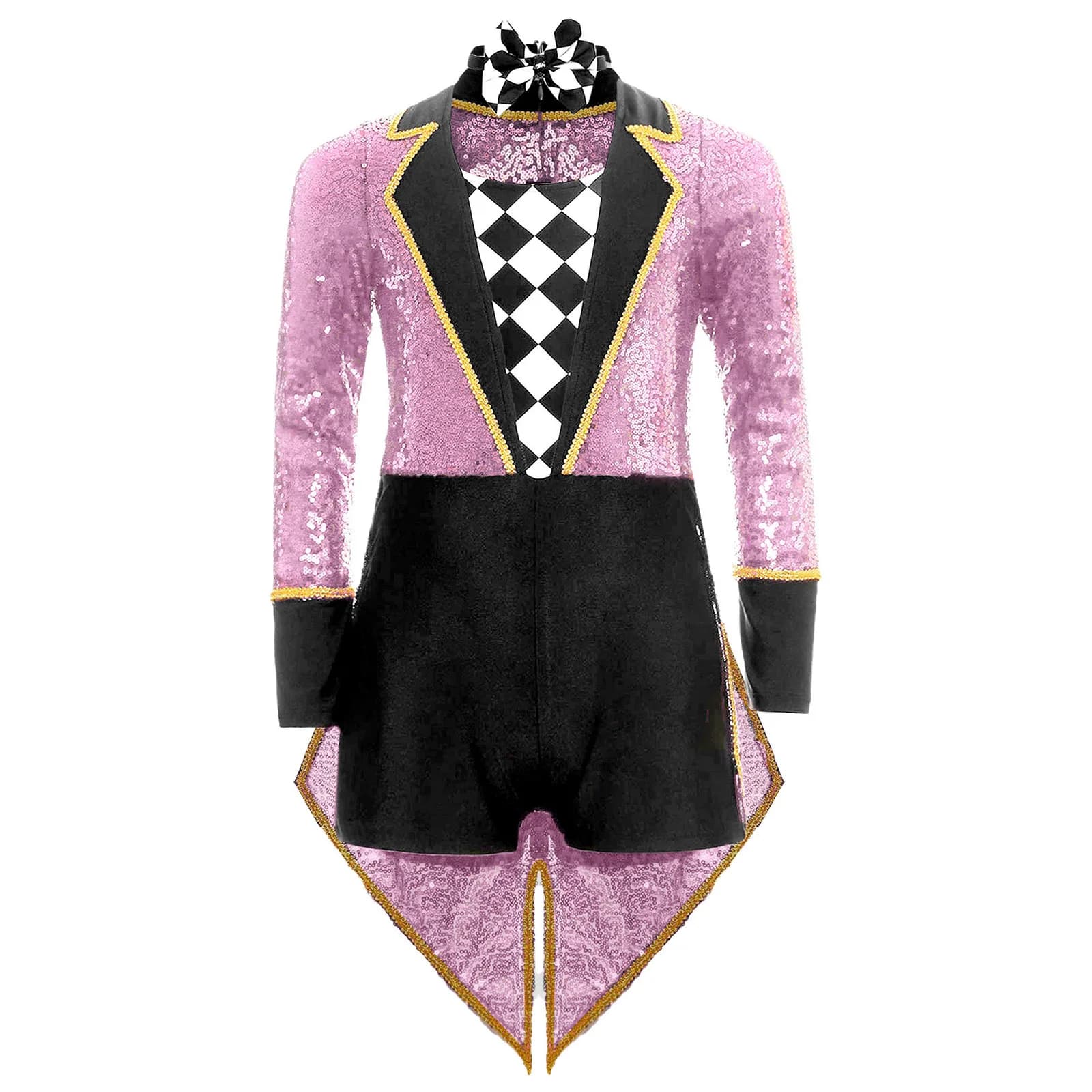 Ragazzi Ragazze Halloween Circo Ringmaster Mago Costume da spettacolo cosplay Manica lunga Paillettes Scacchiera Body Frac