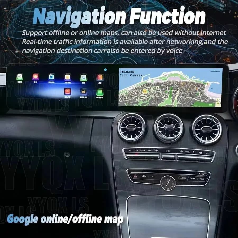 RHD 24.6" Dual Screen Android For Mercedes Benz C Class W205 Glc X253 C180 C200 C220 C300 C350 2016-2022 Carplay Navigation GPS