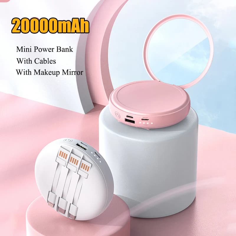 Mini Power Bank da 20000 mAh con specchio per il trucco Caricatore portatile Batteria esterna per iPhone 12 Huawei Xiaomi Samsung Powerbank