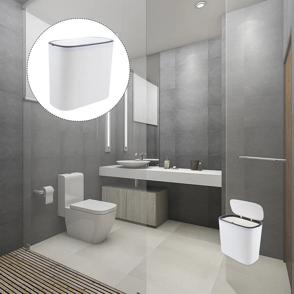Cestino per Rifiuti con Coperchio a Pressione 5L Bianco Moderno Contenitore per Rifiuti per Casa Cucina Bagno in Plastica