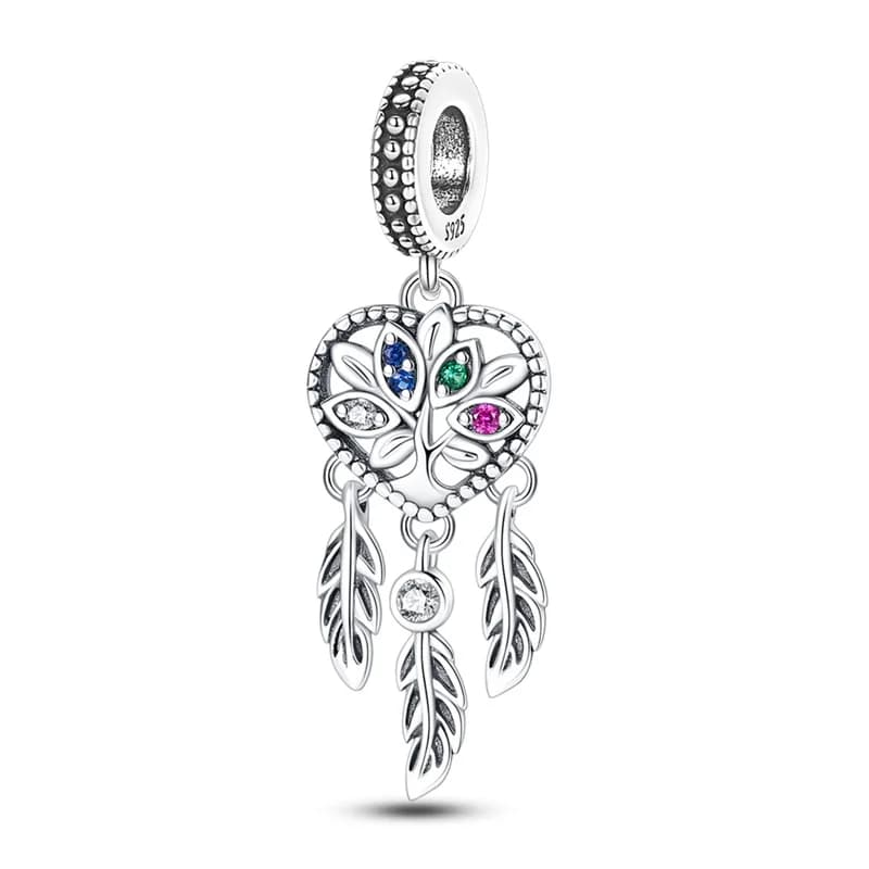 Hot Sales 925 Sterling Silver Dreamcatcher Heart Shaped Tree Of Life Charm Pendant Fit Original Bracelet DIY Women Jewelry Gifts