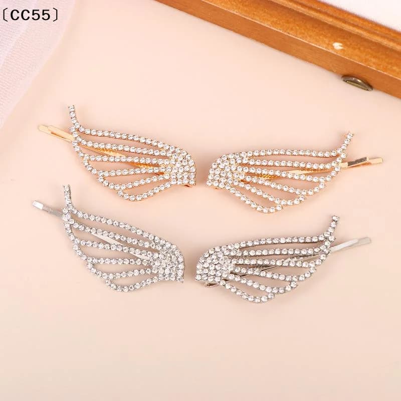1/2 pezzi fermagli per capelli alla moda con ali d'angelo lucide, fermagli per capelli in metallo con strass, ornamenti per capelli da donna〔CC55〕