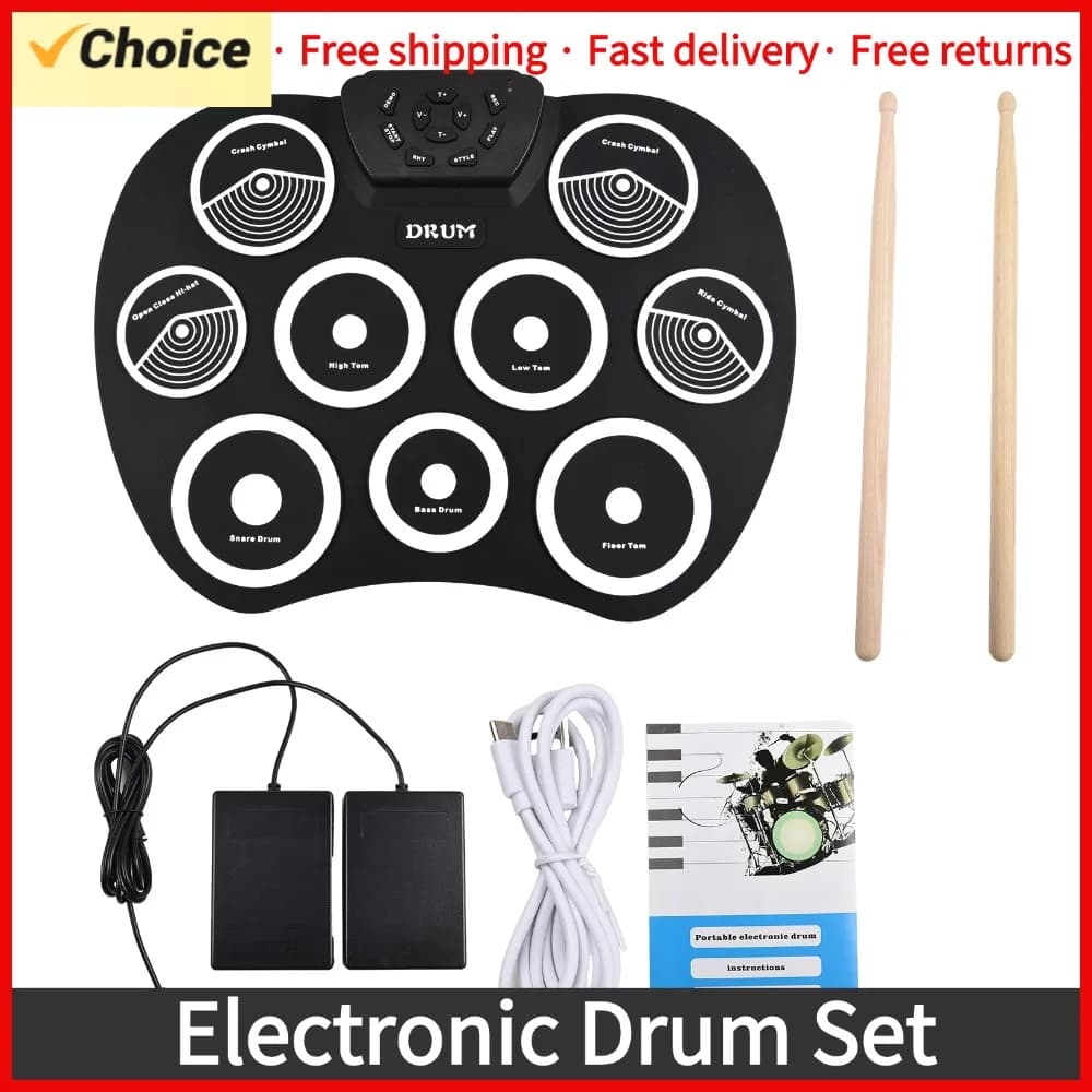 Batteria elettronica tamburo arrotolato a mano interfaccia MIDI a 9 pad supporta giochi DTX Set di batteria portatile regali con pedali per bacchette