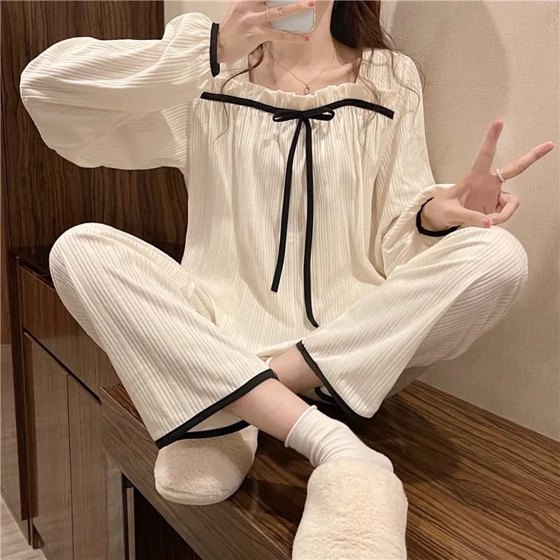 Pigiama da donna primaverile e autunnale Set Pantaloni lunghi a maniche lunghe da donna Pigiama Homewear Dolce per il tempo libero Homewear Set ampio