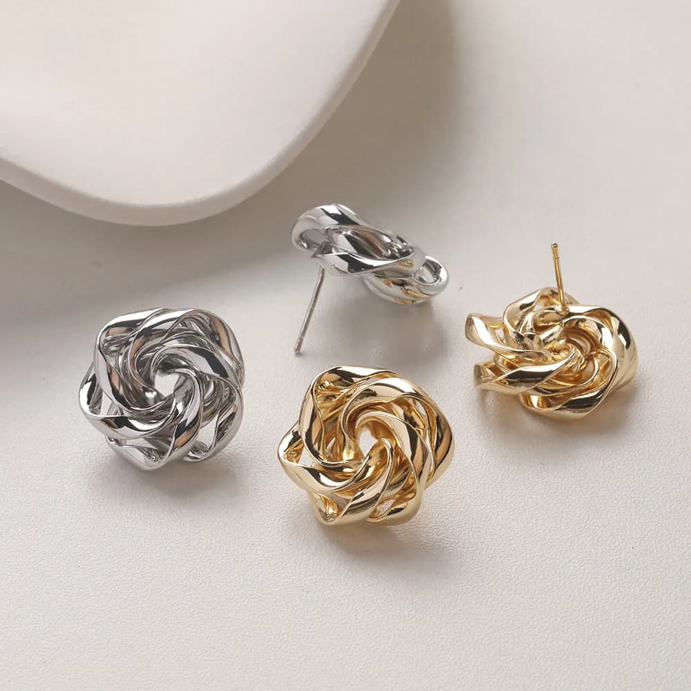 2 pcs delicate button earrings with pink flower for the creation of handmade jewelry made of 14k 21mm gold plated brass