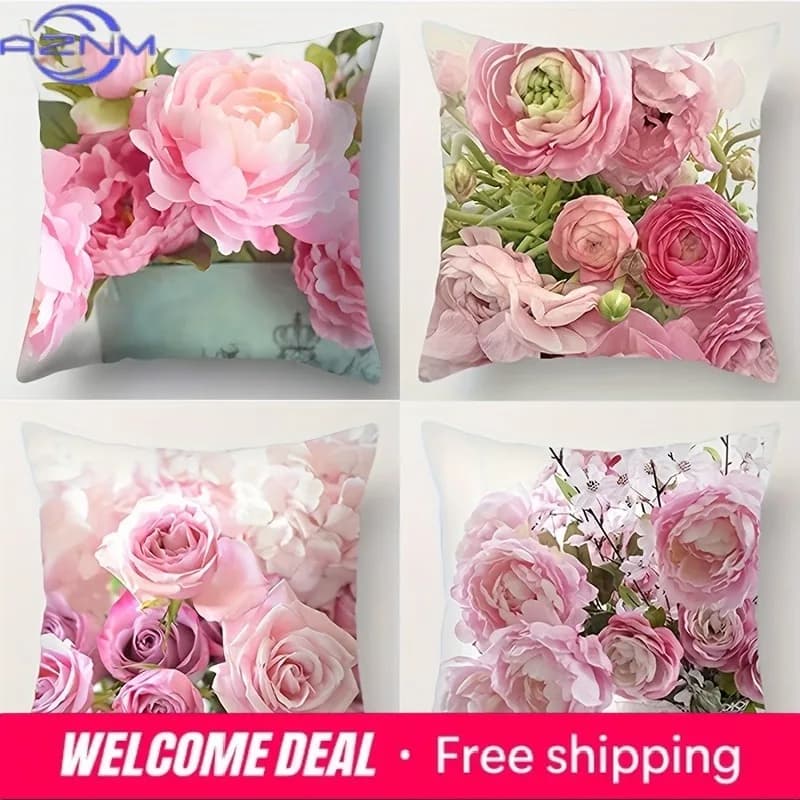 VIKAMA Federa per cuscino con motivo floreale rosa, per soggiorno, divano, cuscini, supporto lombare, decorazione per la casa, decorazione per la stanza