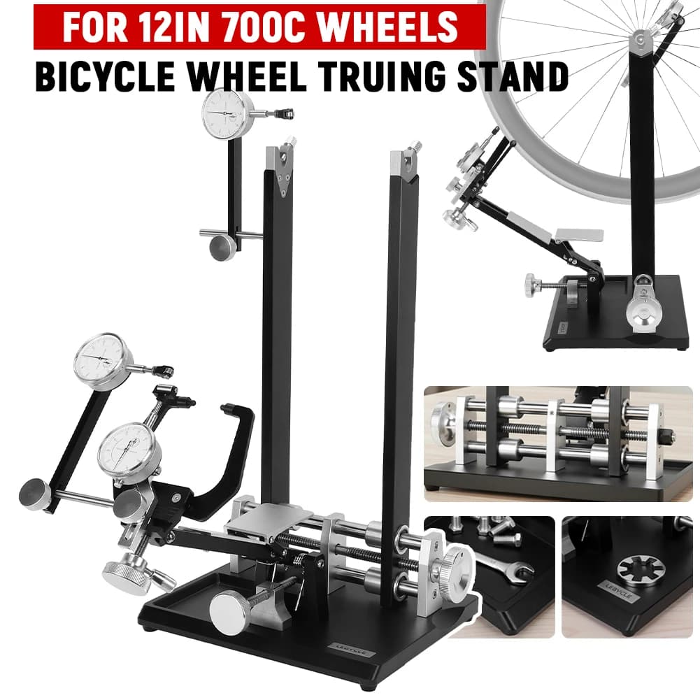 Supporto per Centratura Ruote Bicicletta con Base in Lega di Alluminio, Kit di Riparazione con Indicatori di Precisione per Manutenzione Bici