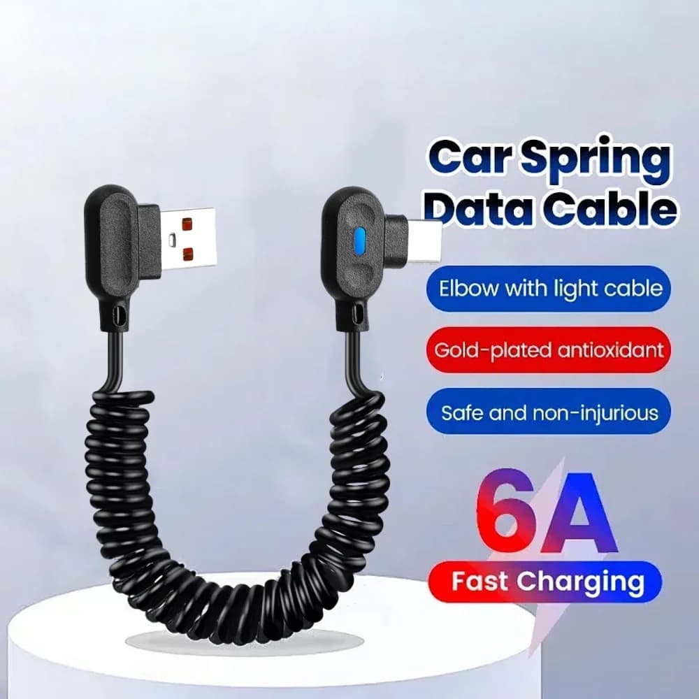 Cavo di ricarica super veloce a LED da 1m/1,5m con connettore USB a Type-C a spirale per iPhone, Samsung, Xiaomi, cavo di ricarica USB-C per auto.