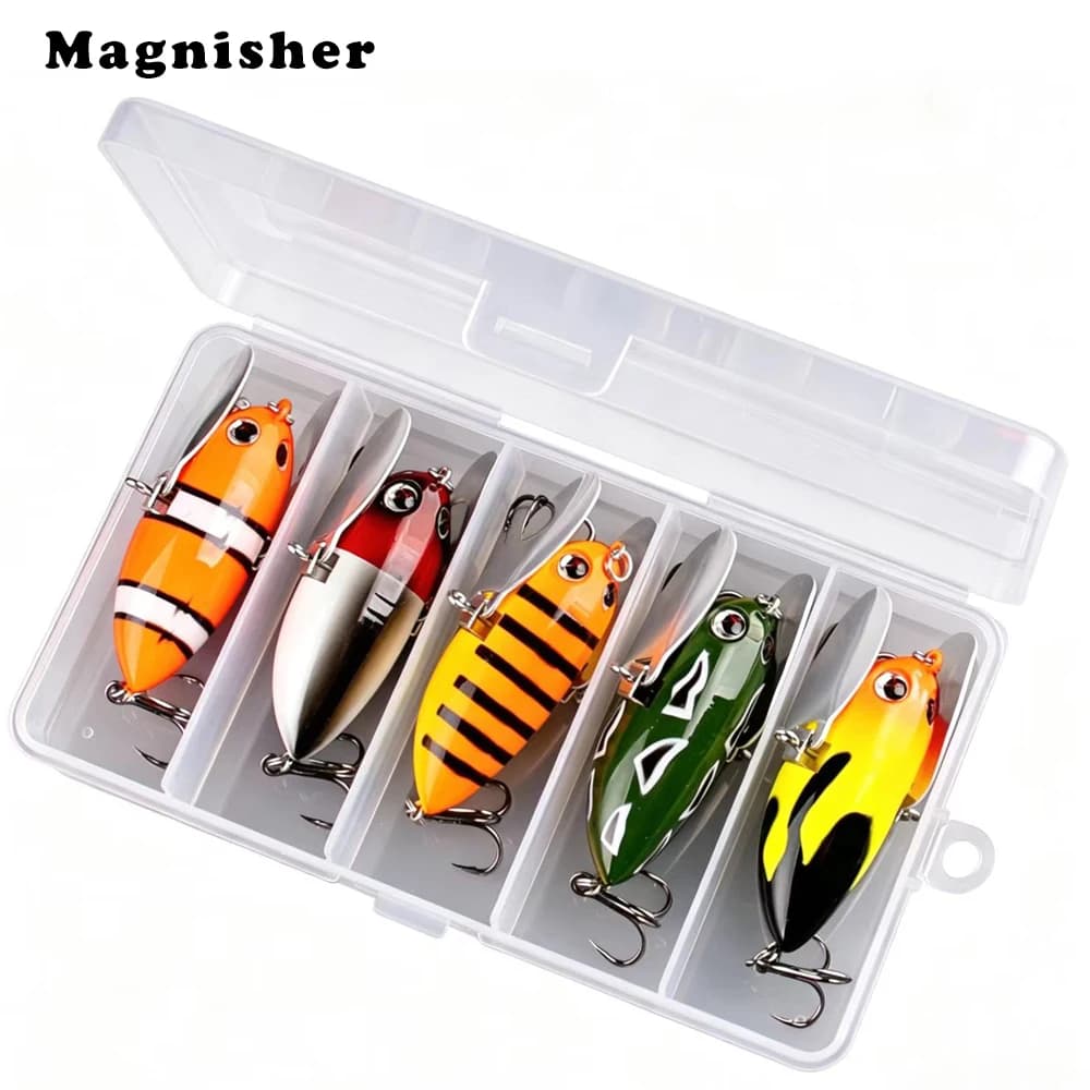 Magnisher 5PCS/BOX Topwater Bait 5.8cm 12.5g Floating Bee Fishing Lures Blade Wings Hard Body Popper Wobble FOR Bass Tackle