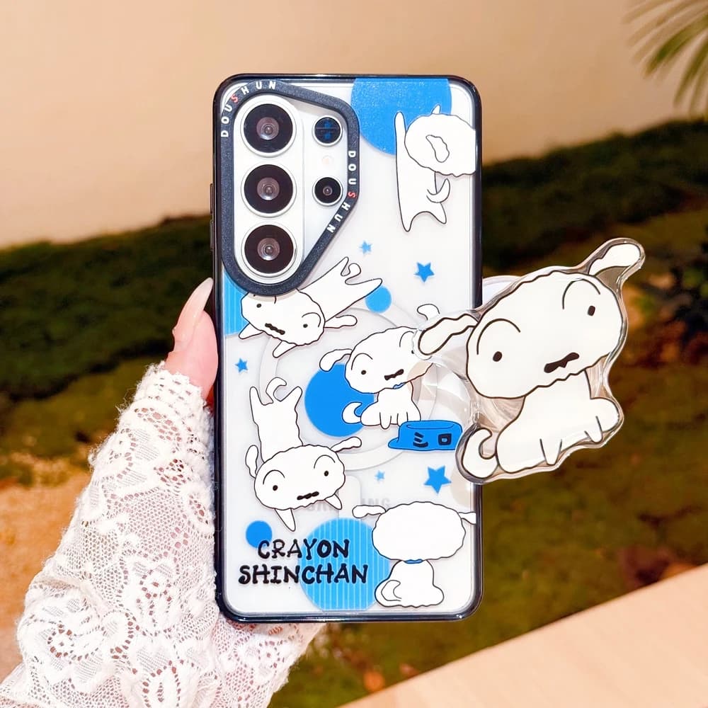 Cute Cartoon Crayon Shin-chan Magnetic Holder Magsafe Wireless Charge Phone Case For Samsung Galaxy S26 25 24 Ultra Puls Cover