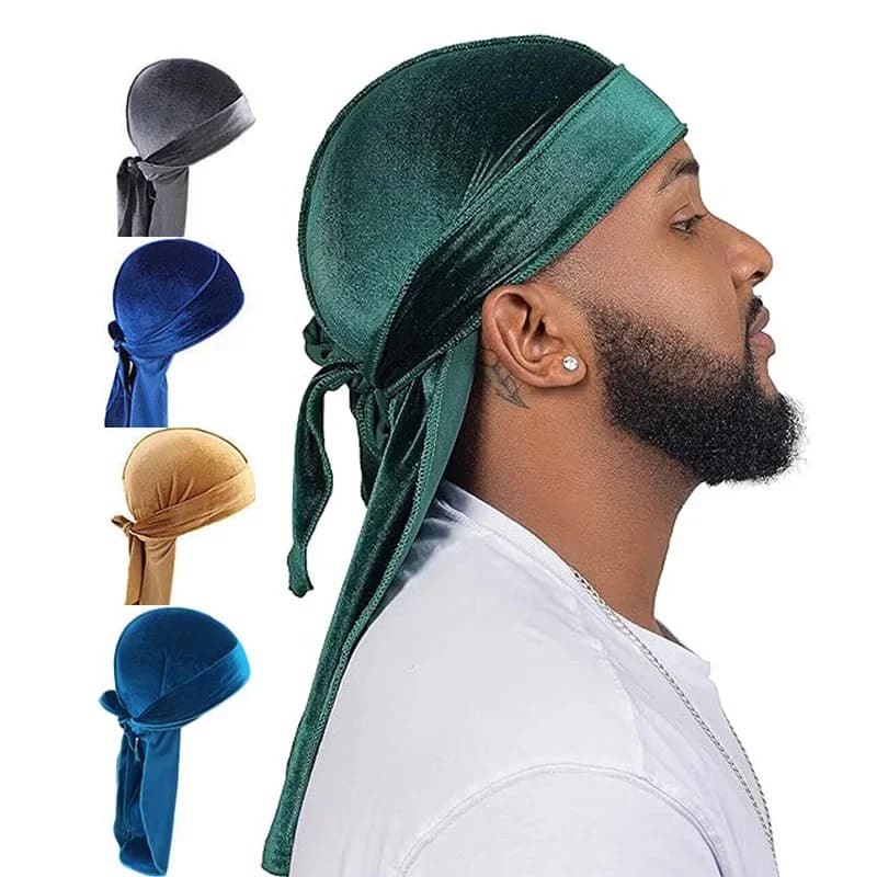 kkjoy Unisex Velvet Durags Bandana Turban Breathable Long Tail Cap Hip Hop Headband Stylish Men Women Headwear Pirate Hat