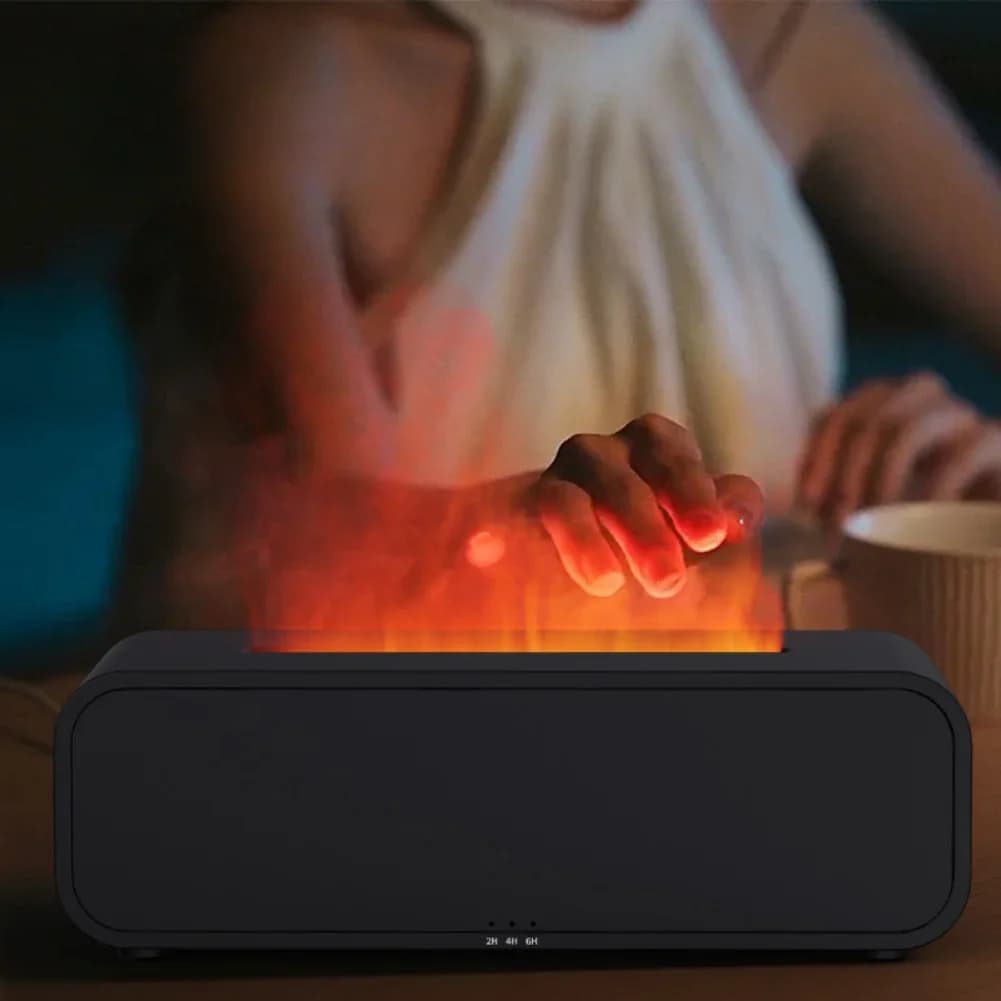 Umidificatore Sonoro con Effetto Fiamma, Diffusore di Aromi per Ufficio, Funzionamento Silenzioso Oltre 8 Ore, Costruzione in ABS e PP, Tecnologia Attivata dal Suono
