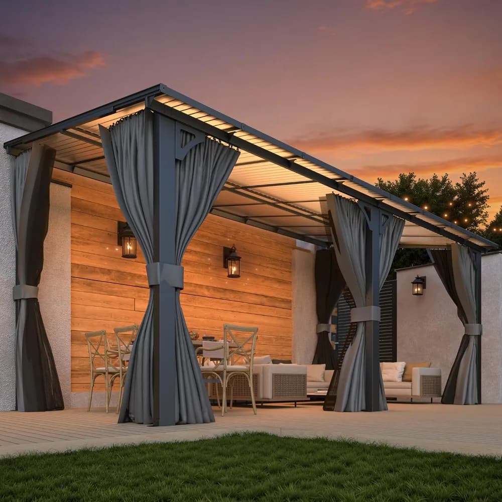 16' x 8' Outdoor Gazebo with Curtains and Netting, 8'x16’ Hard Top Lean to Pergolas and Gazebos Clearance with, Customized